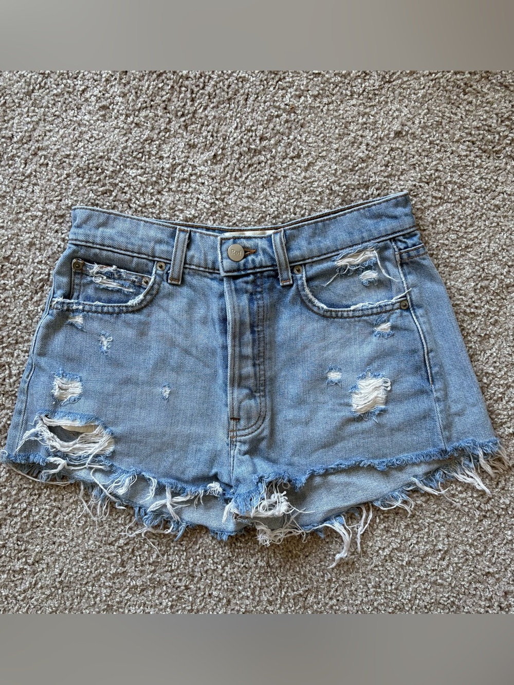 Reformation Distressed High Rise Denim Shorts | Size 25